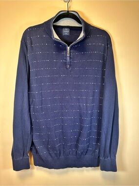 Tailorbyrd Men's Navy 1/4 Zip-Front Sweater with Subtle Stripe Detail XXL